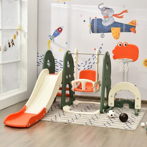 NNECW 6 in 1 Climber Slide Playset with Basketball Hoop for Kids