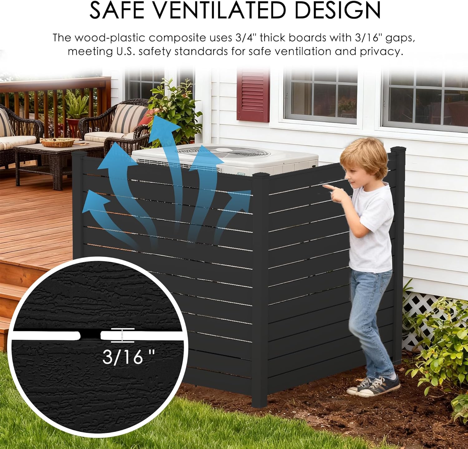 Kozyard 50 W x 48 H Outdoor Privacy Screens Aluminum Post  Air Conditioner Fence Panels  Pool Equipment Enclosure  Trash Can Screens Fence Kit for Outside Backyard Patio(Black/3Panels)