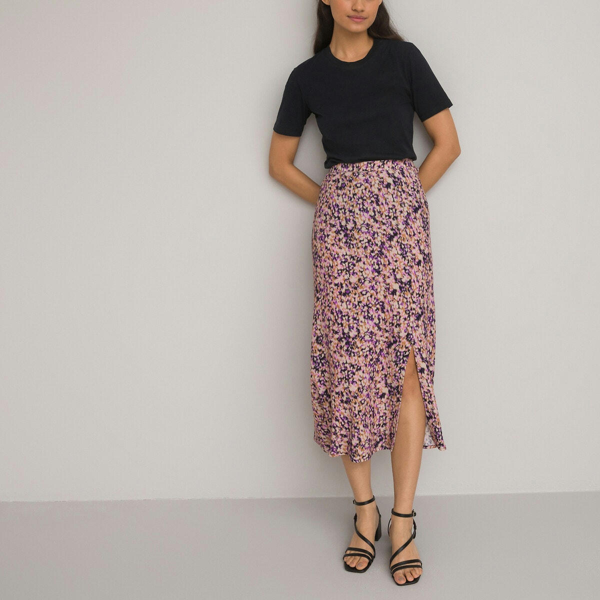 Jupe droite imprimé floral, longue