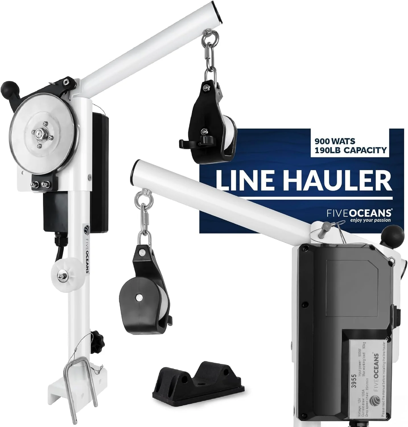 90 kg (200 lb) Professional 12VDC Powered Line Hauler/Pot Puller for Crab, Shrimp, and Lobster Traps. Powerful and Portable - FIVE OCEANS