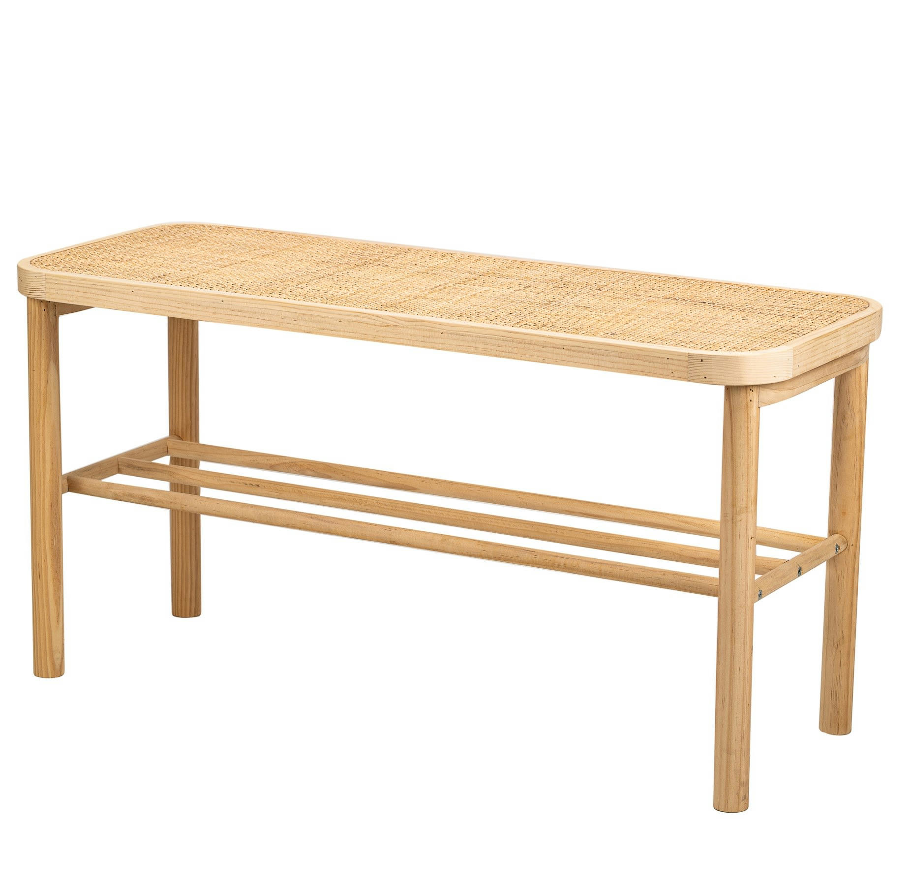 - Banc avec rangement en pin massif et rotin