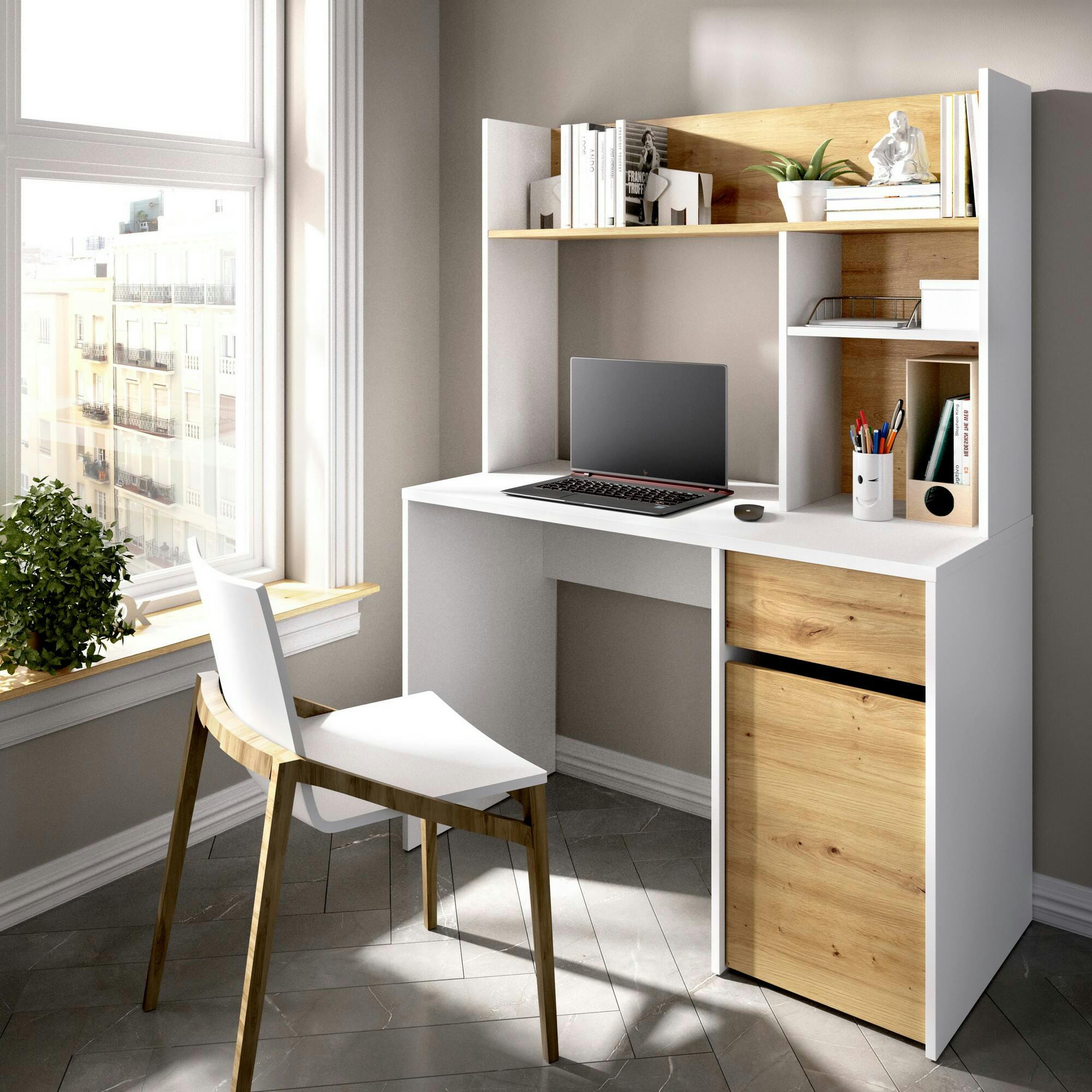 DCUTRONA - Bureau effet bois blanc et chêne noueux