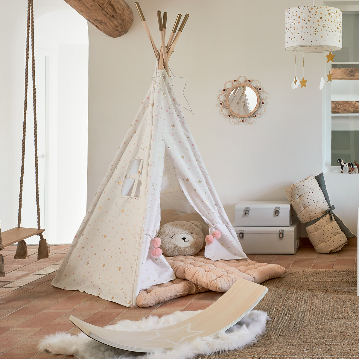 Kids mirror "Campain" Rattan, D.38 cm