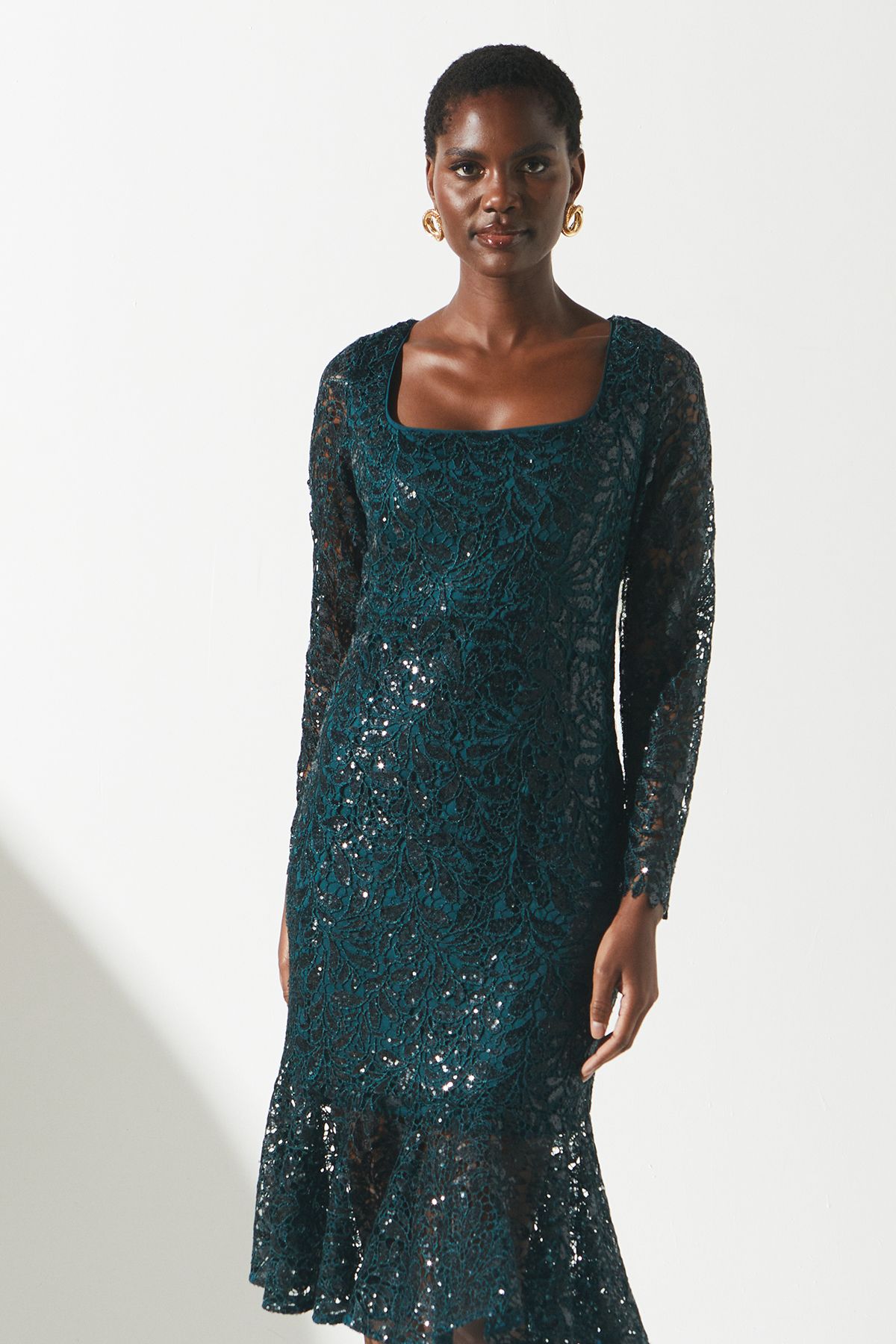 Coast Party Sequin Lace Long Sleeve Midi Dress