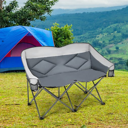 NNECW Outdoor Double Folding Camping Chair with Armrest and Carry Bag-Grey