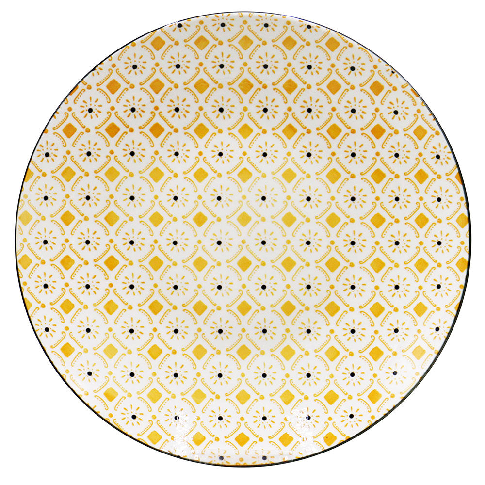 Assiette plate ronde Praia motif blanc jaune noir Ø26.5cm