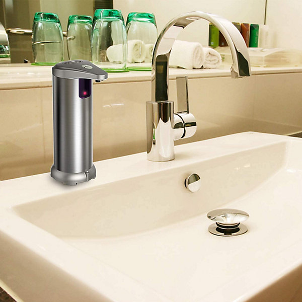 KLEENMAC Distributeur de savon automatique en acier inoxydable avec base étanche et détecteur de mouvement infrarouge