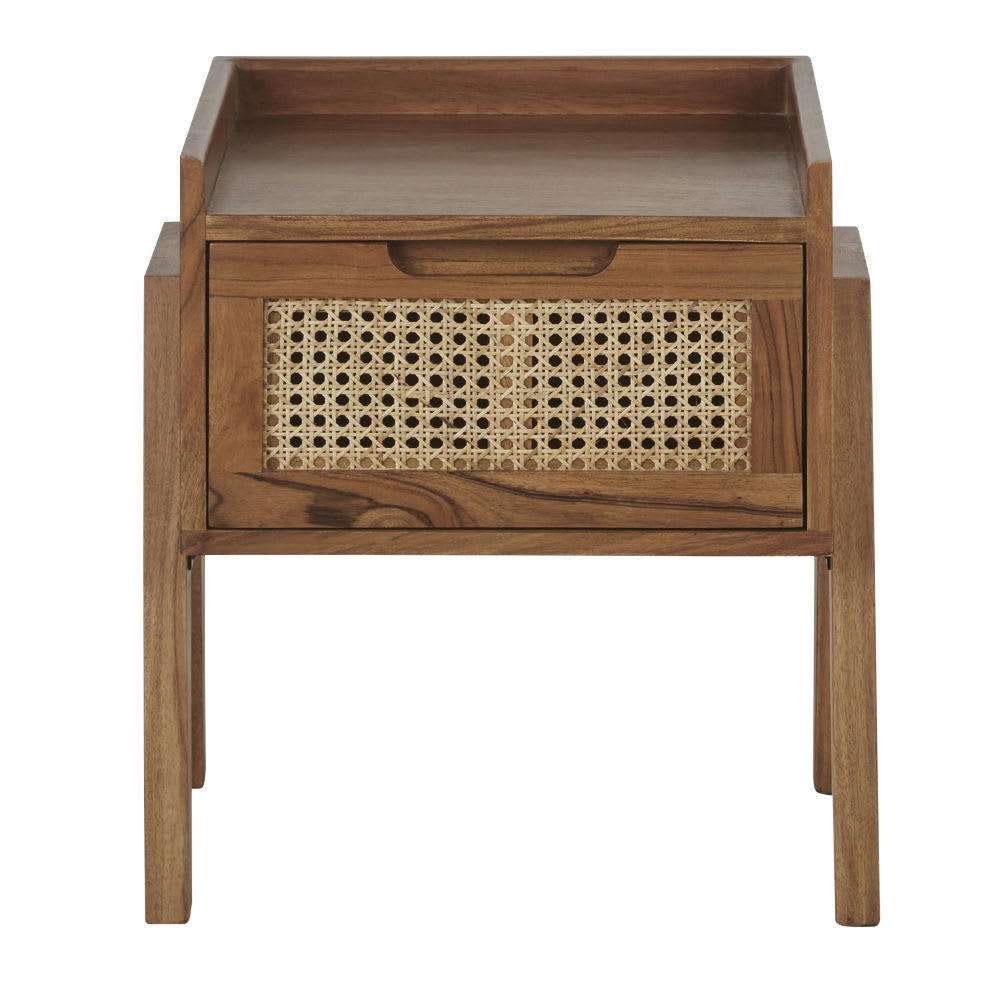 Santa Fe - Table de chevet 1 tiroir en bois d'acacia massif et cannage en rotin
