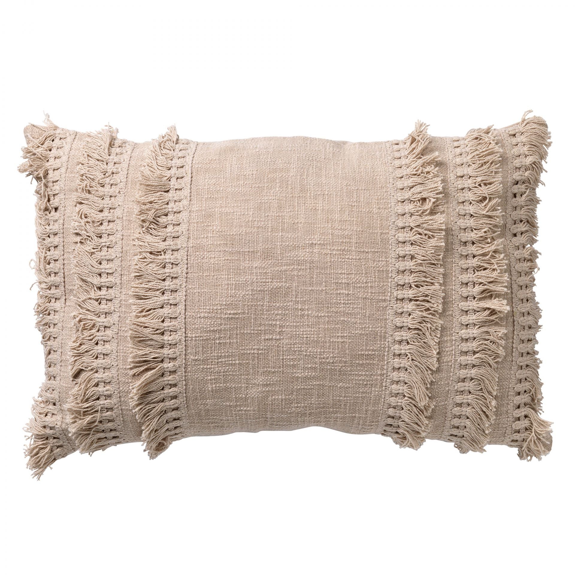 FARA - kussenhoes 40x60 cm - 100% katoen - met franjes - Pumice Stone - beige