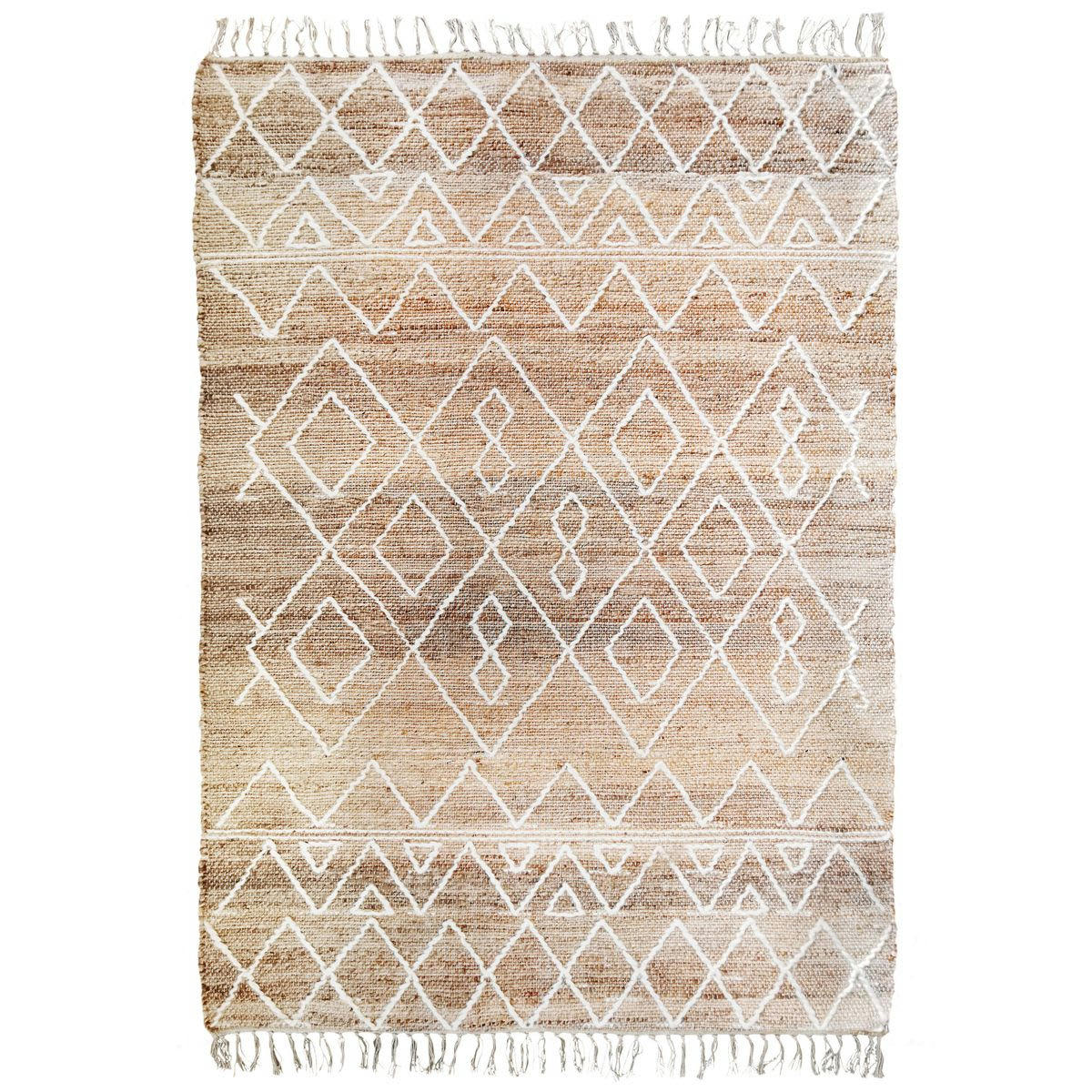PRIMI - Tapis en chanvre avec motifs zig-zag en laine épaisse naturel 120x170