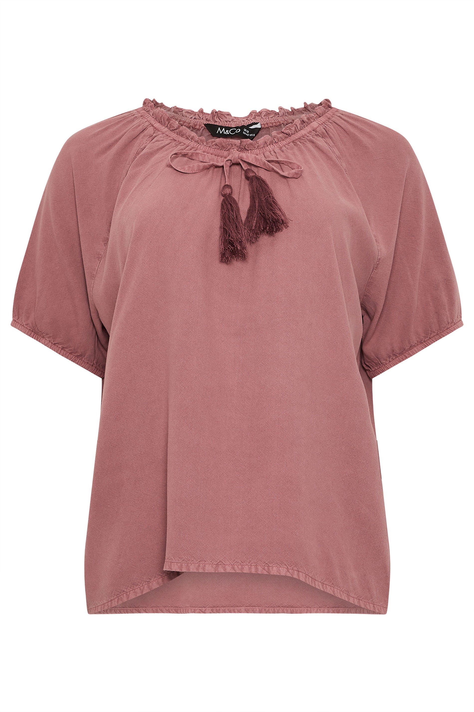 M&Co Short Sleeve Tie Neck Blouse