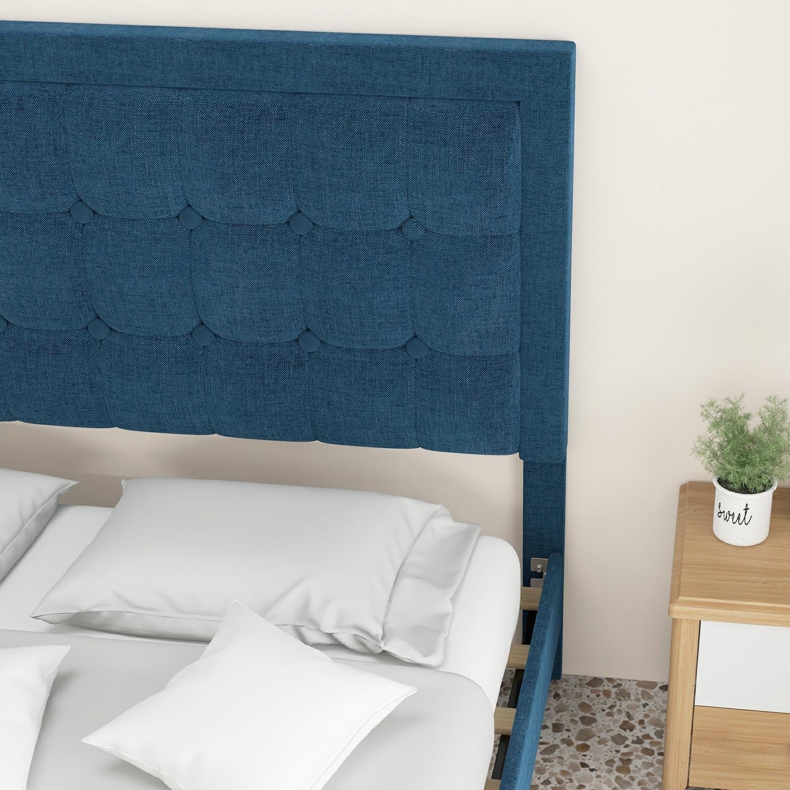 Adjustable Bed Frame with Upholstered Button Tufted Headboard