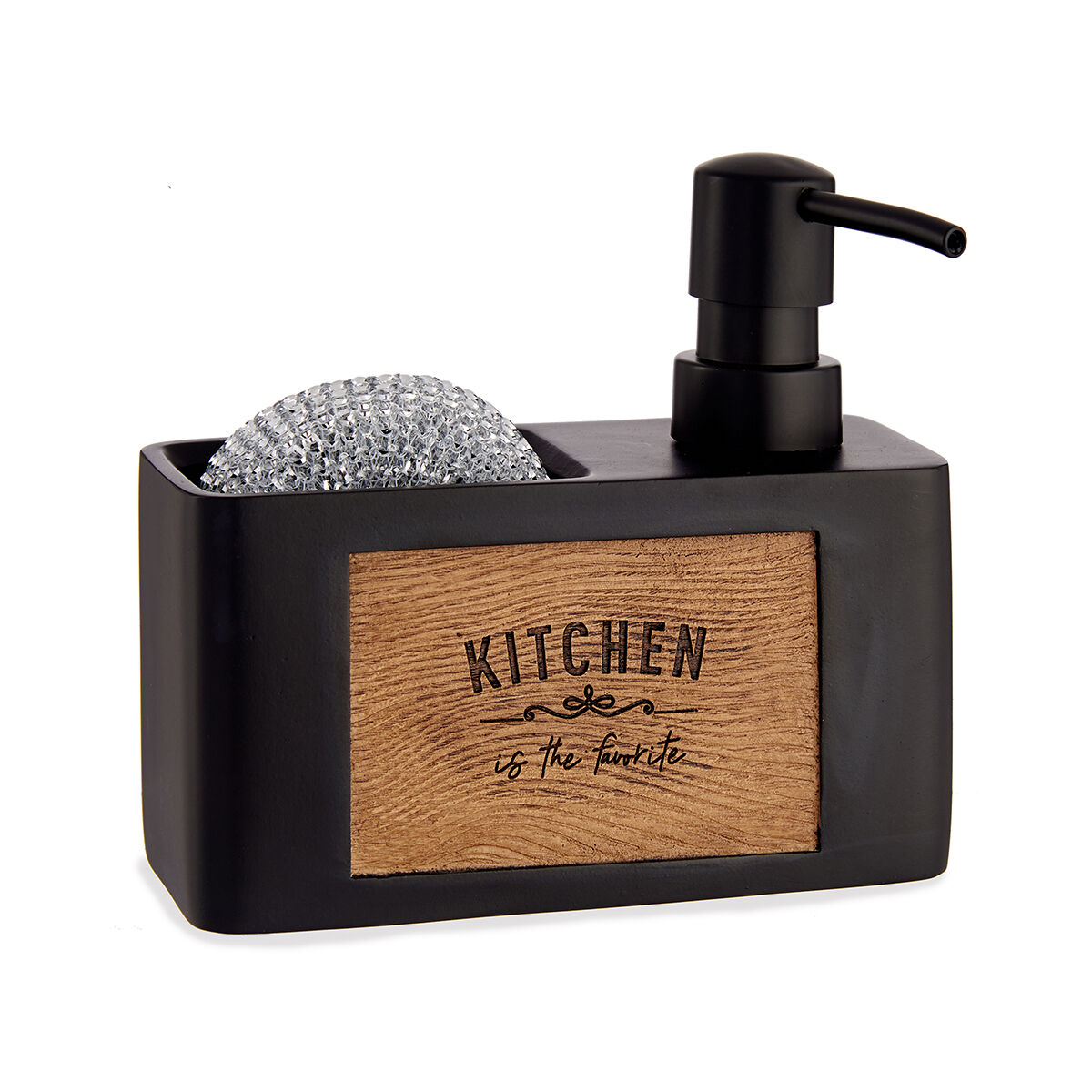 Doseador para detergente com suporte para esponja preto