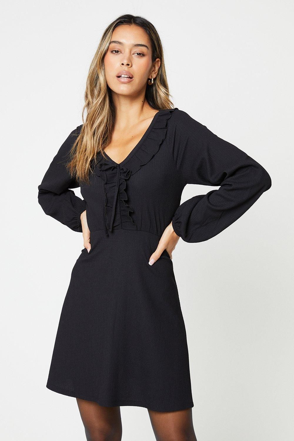 Dorothy Perkins Black Frill Neck Mini Dress