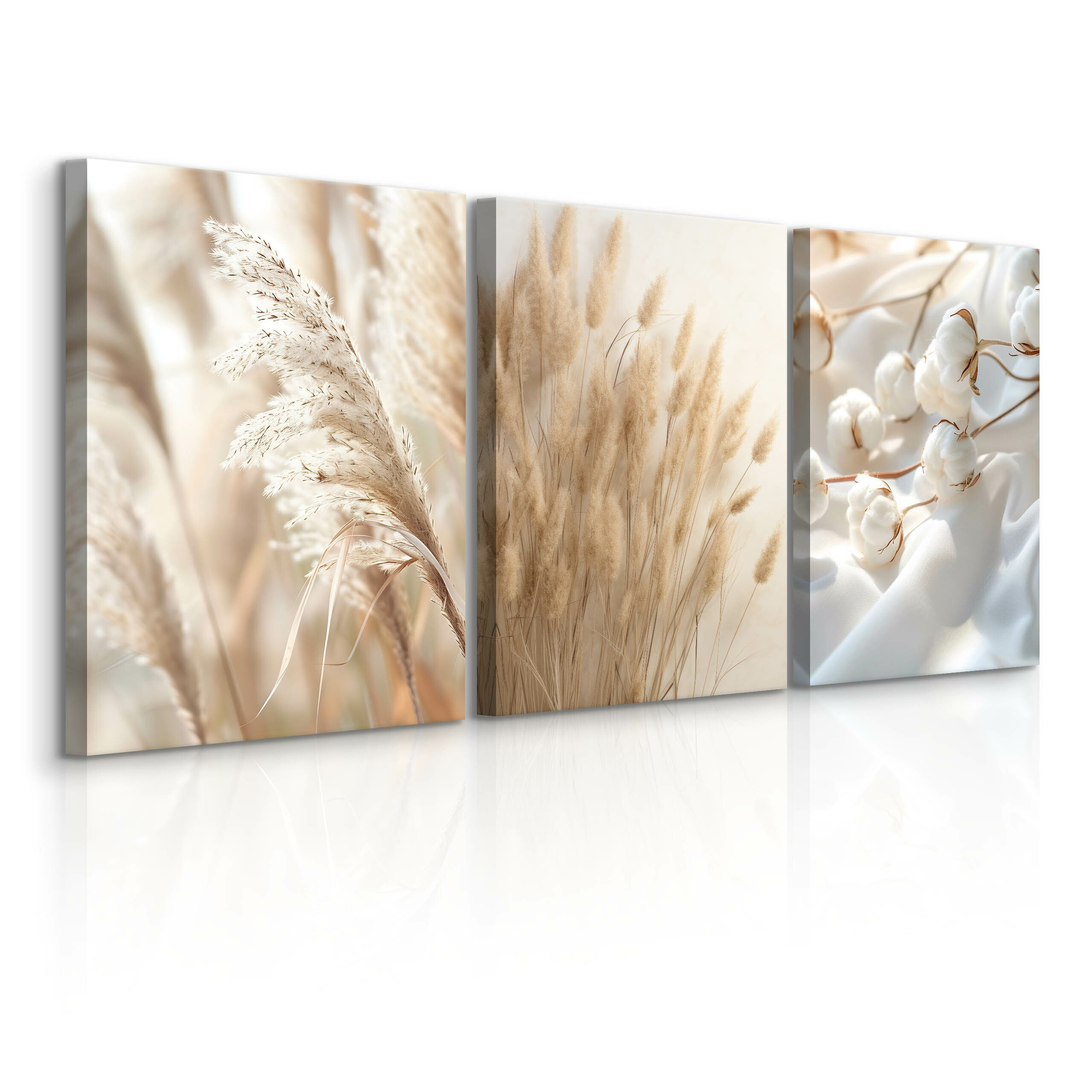 3x Obraz Set Trawa Pampasowa Bawełna W Stylu Boho 30x40cm