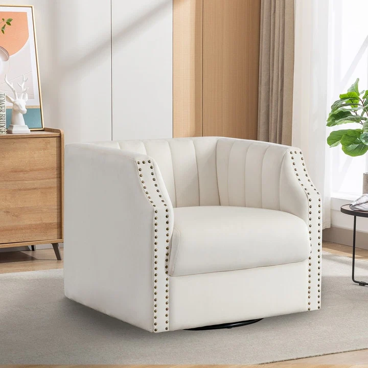 Comfy Velvet Swivel Barrel Accent Chair with Padded Cushion