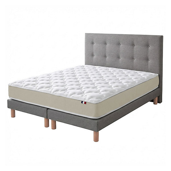 Ensemble Matelas polylatex 80 kg/m , H21 cm, sommier, tete de lit capitonee grise Dimensions - 160 x 200 cm