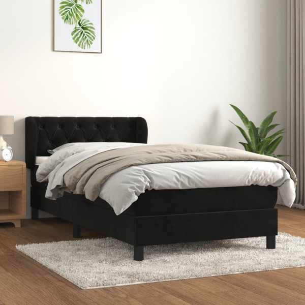 Łóżko kontynentalne z materacem czarne aksamit 80x200 cm