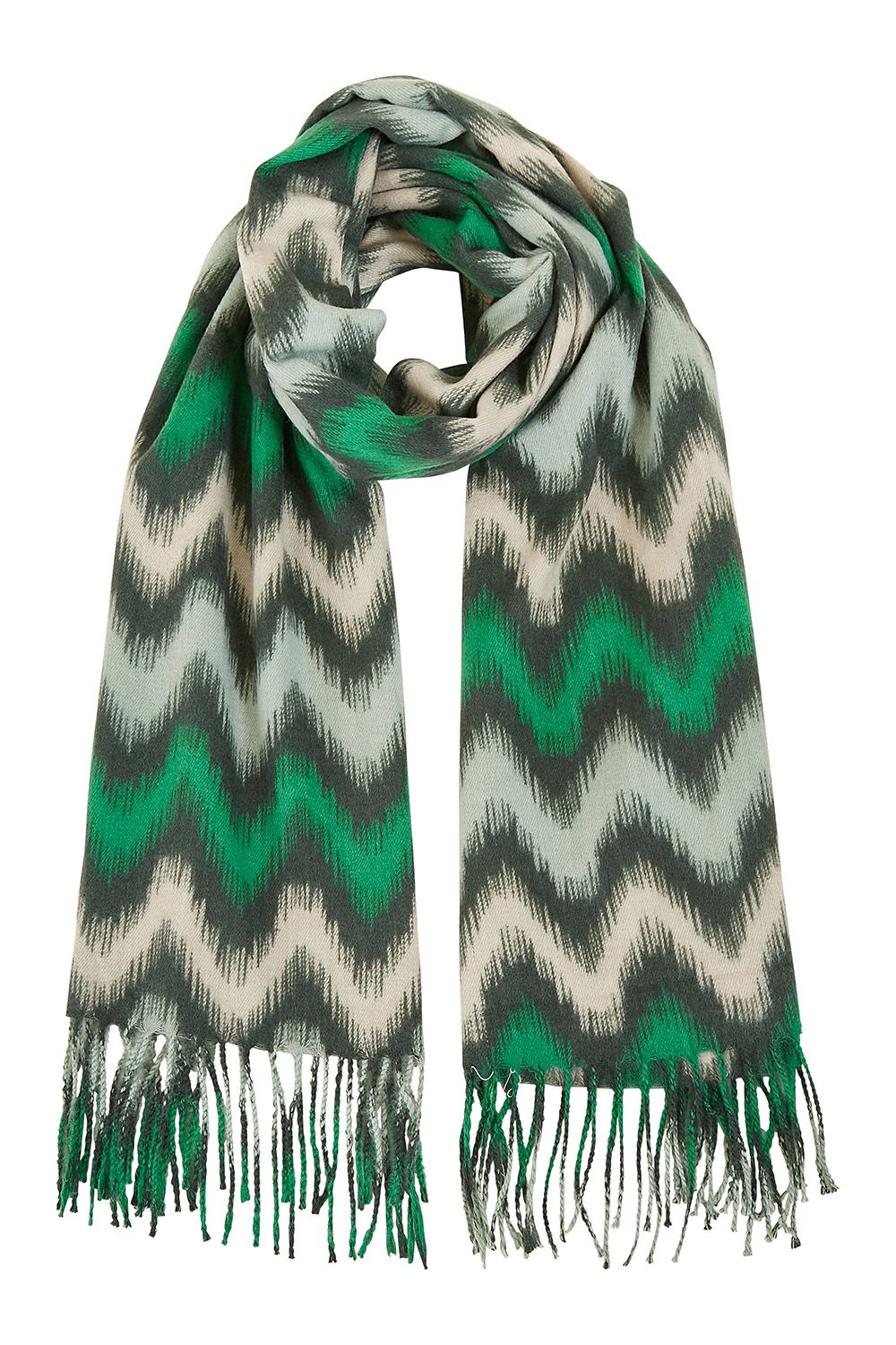 Yumi Green Zig Zag Printed Scarf