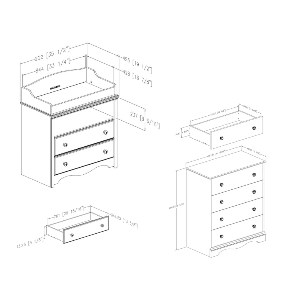 South Shore Heavenly Changing Table and 4-Drawer Chest Set