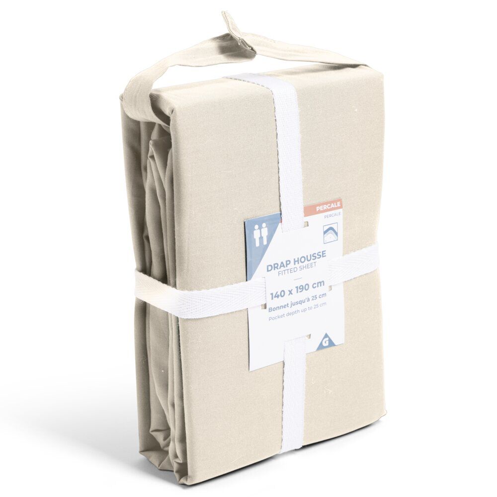 Drap housse 140x190cm 100% coton percale beige