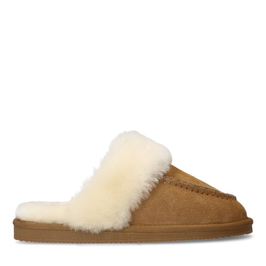 Manfield Cognac suède pantoffels
