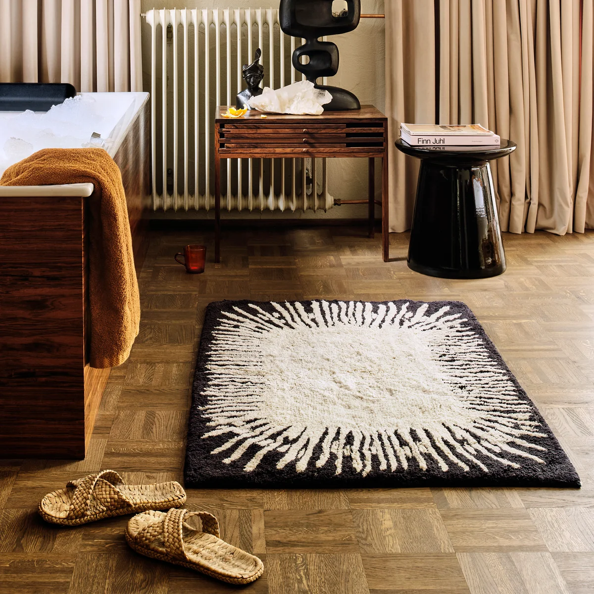 HKliving - Monochrome Badematte, 75 x 120 cm, schwarz / weiß
