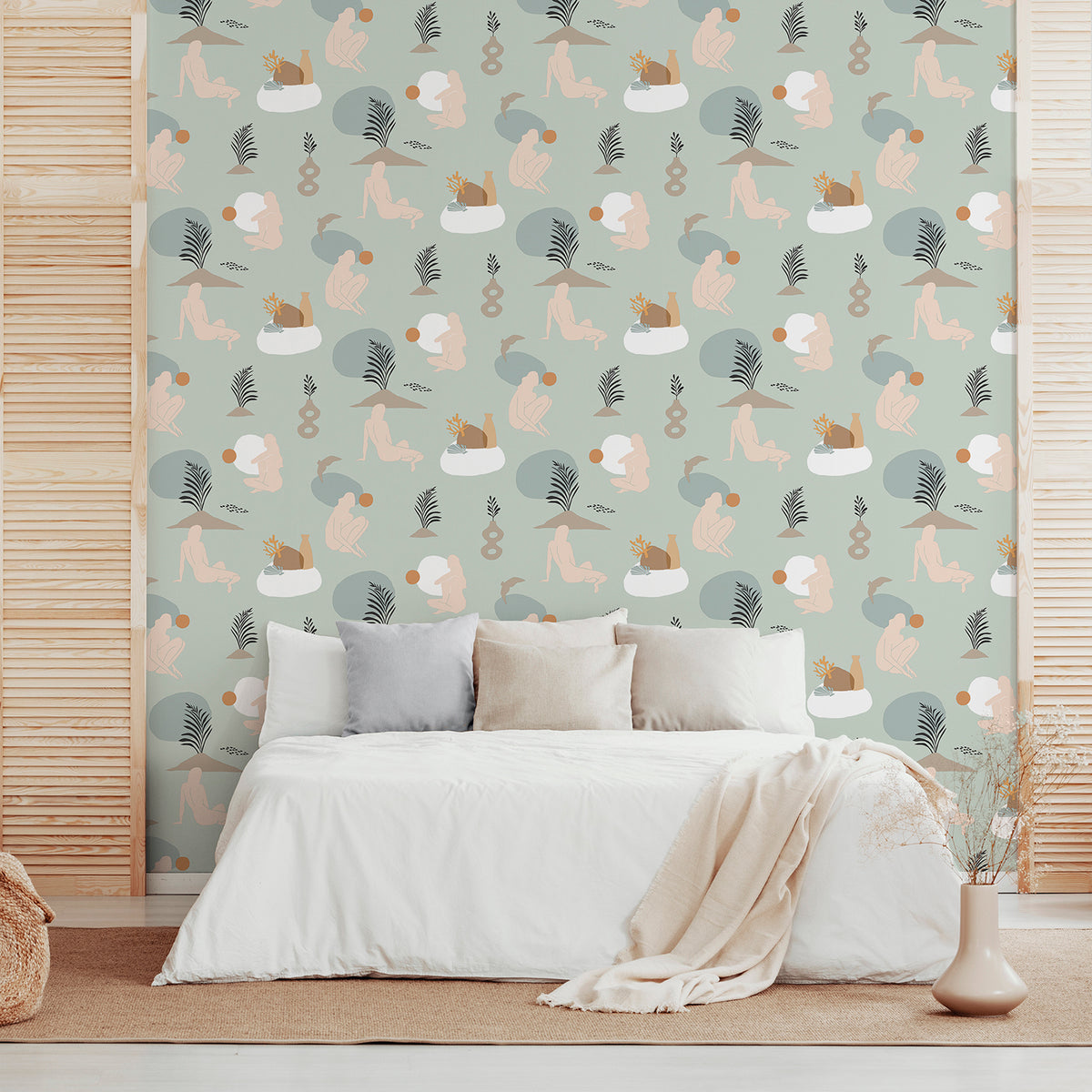 Walls4You behang menselijke silhouetten vergrijsd groen - 53 cm x 10 m - 640351