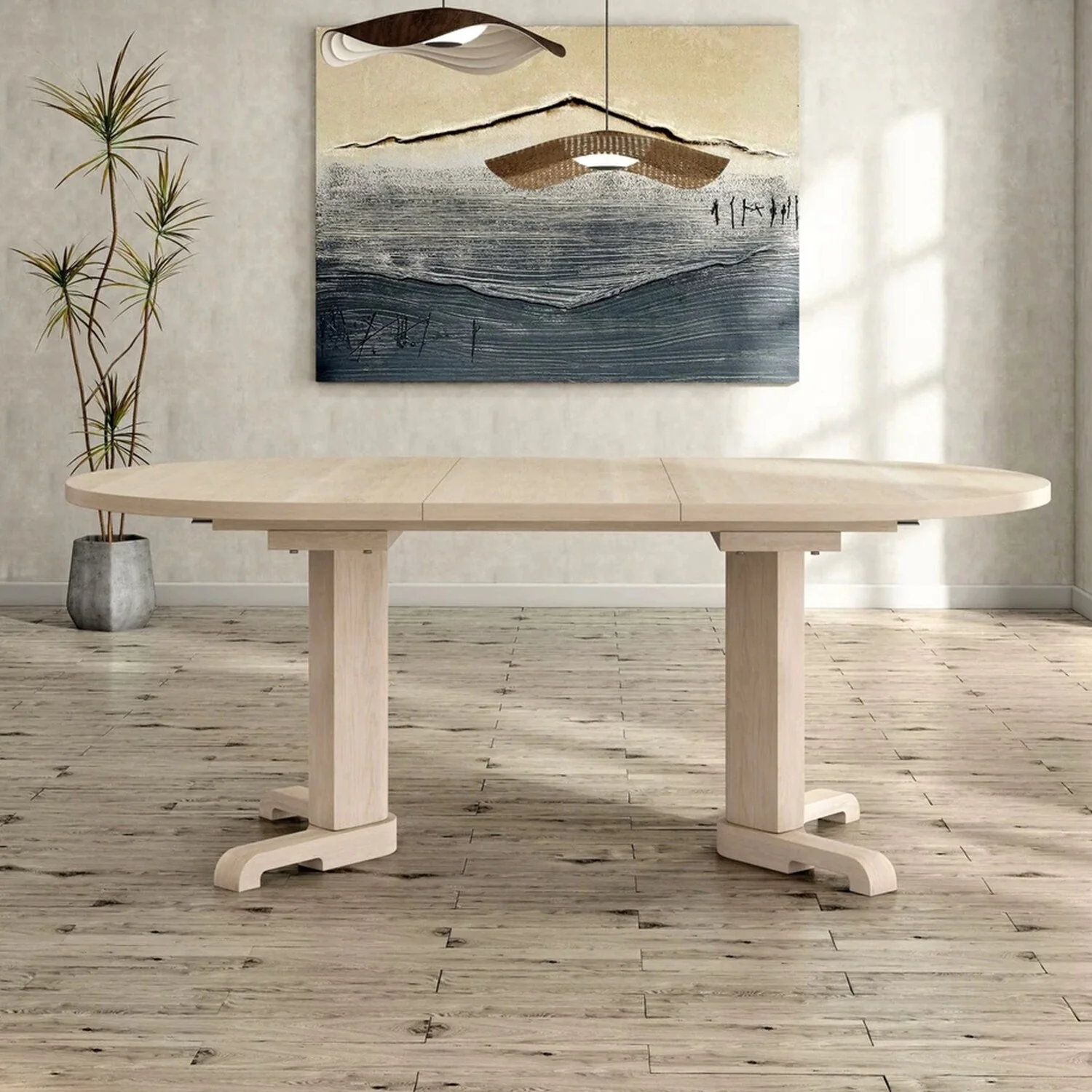 Oval Wooden Dining Table with Leaf in Natural and White Oak - White Oak