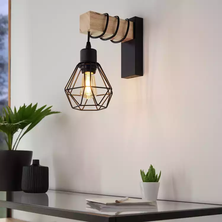 EGLO Townshend 5 Wooden Wall Light - Black