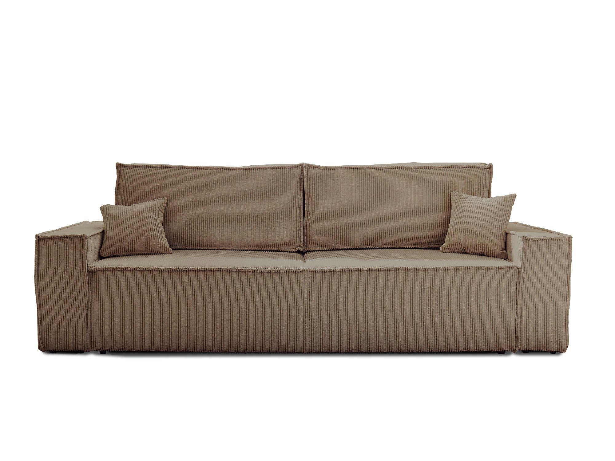 DELLIA - Canapé droit convertible 3 places en velours côtelé taupe