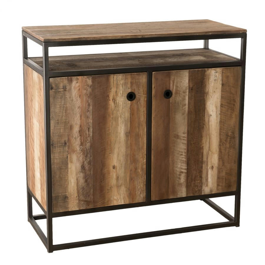 ALIDA - Buffet 2 portes en teck recyclé acacia mahogany métal noir