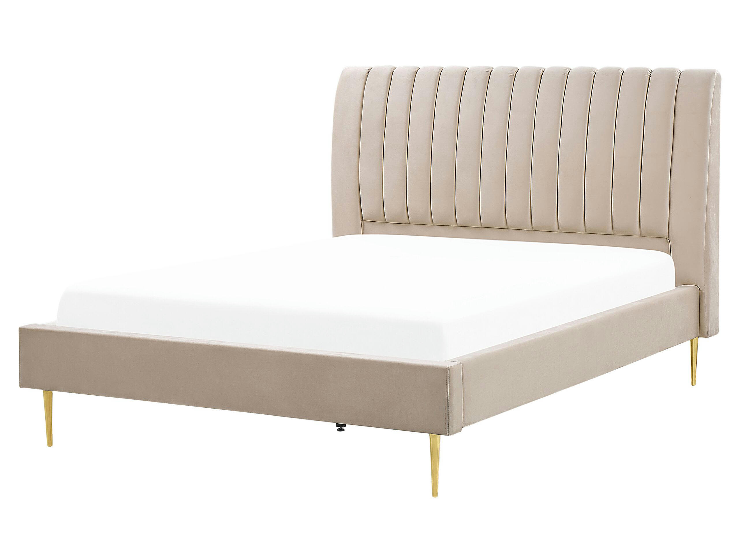 MARVILLE - Lit double en tissu beige 160x200