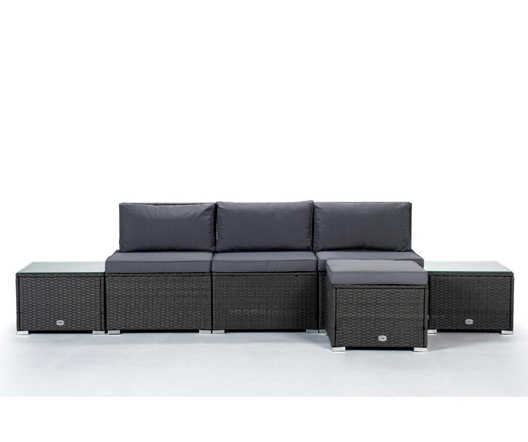 BAHAMAS - Salon de jardin Ensemble double table 4 Places Gris Rotin Synthétique