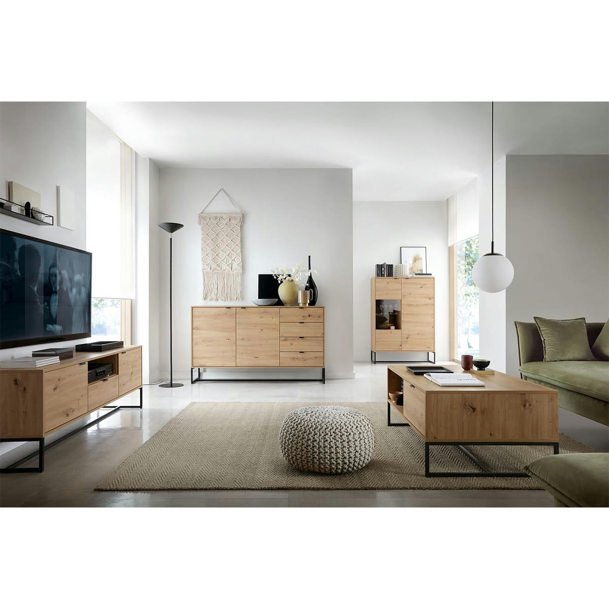 - Table basse 1 tiroir naturelle et métal