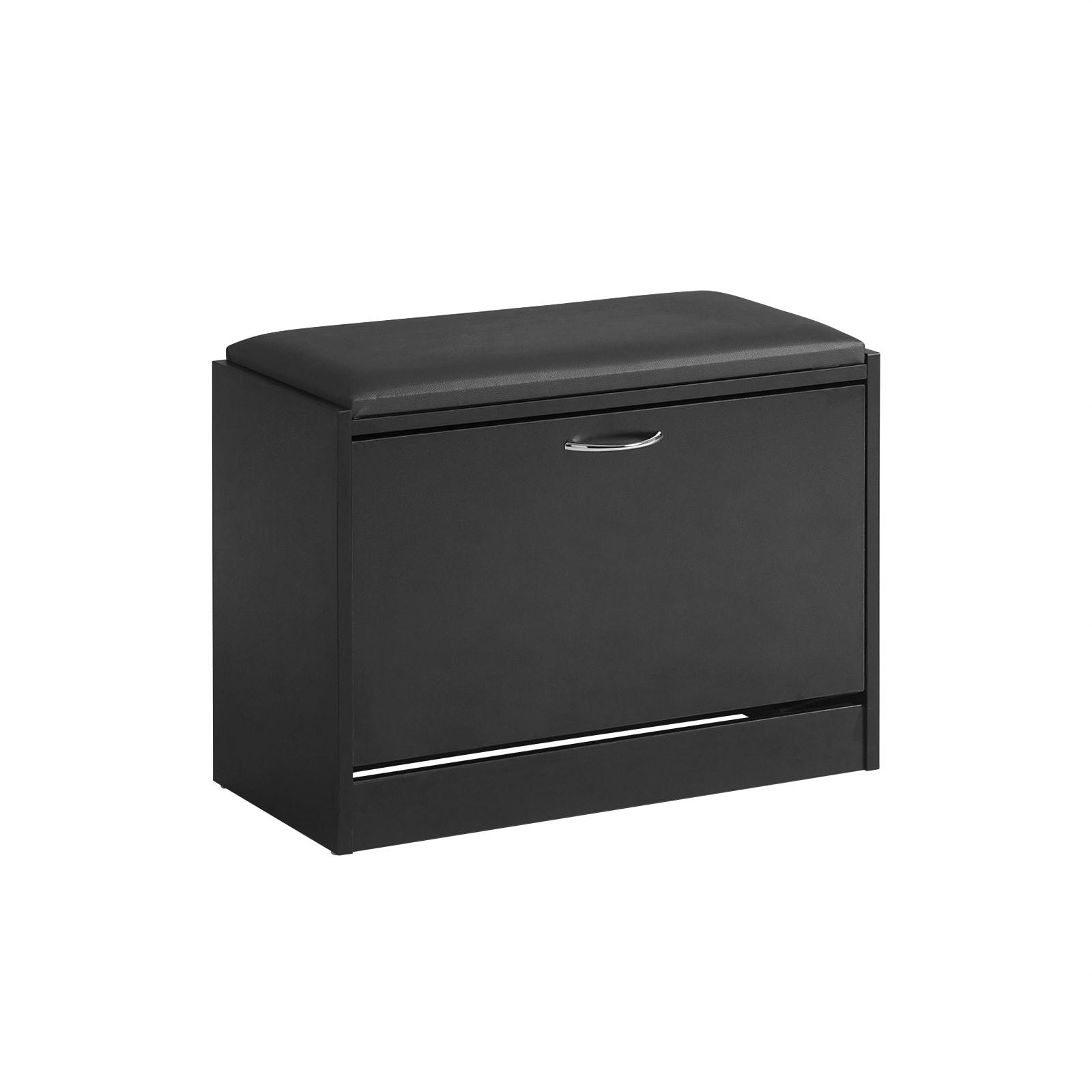 - Banc à chaussures 1 abattant avec coussin effect bois noir