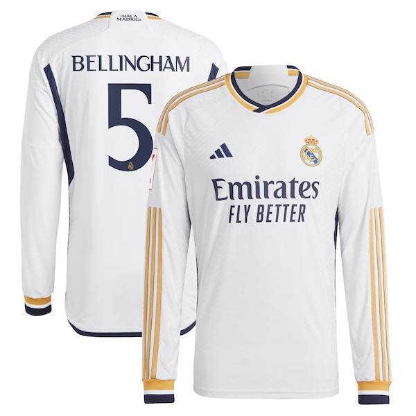 Jude Bellingham Los Merengues adidas Home 2023/24 Authentic Long Sleeve Jersey - White