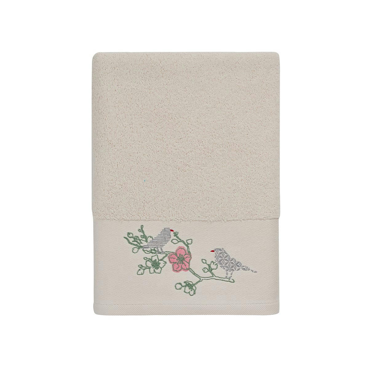 SPRING BIRDS - Drap de bain en coton Blanc Cassé 70x140 cm