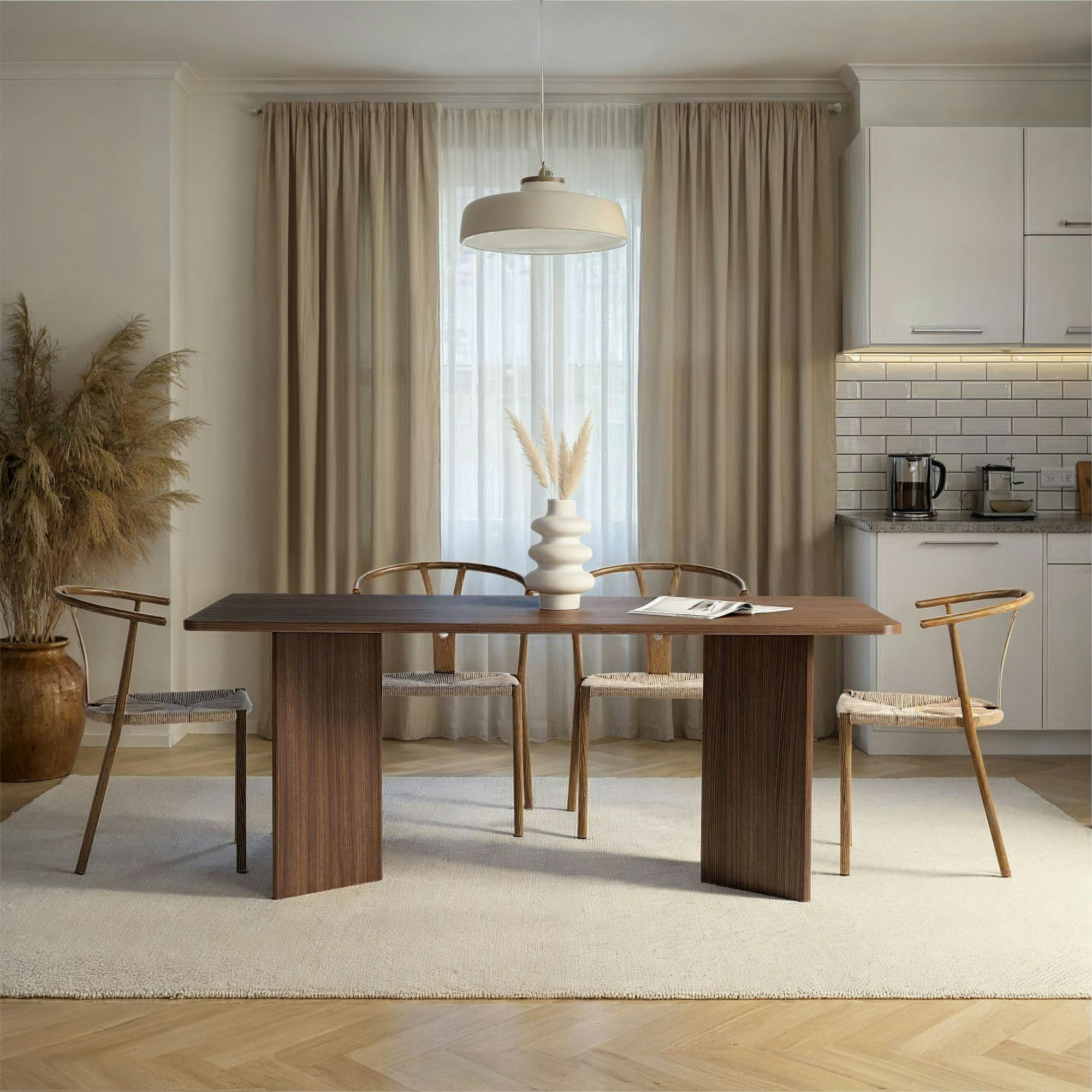 Table rectangulaire bords ronds effet bois noyer 180 cm MARFA