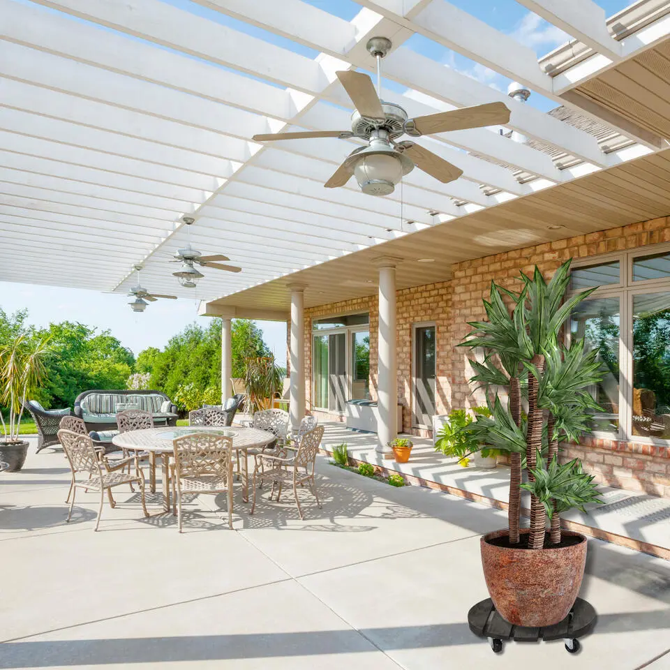 Mega Collections Planten trolley -hout - D30 x H8 cm - tot 50 kg