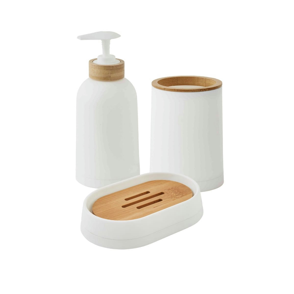 PRIMA - Set de salle de bain 3 pièces en plastique et bambou blanc