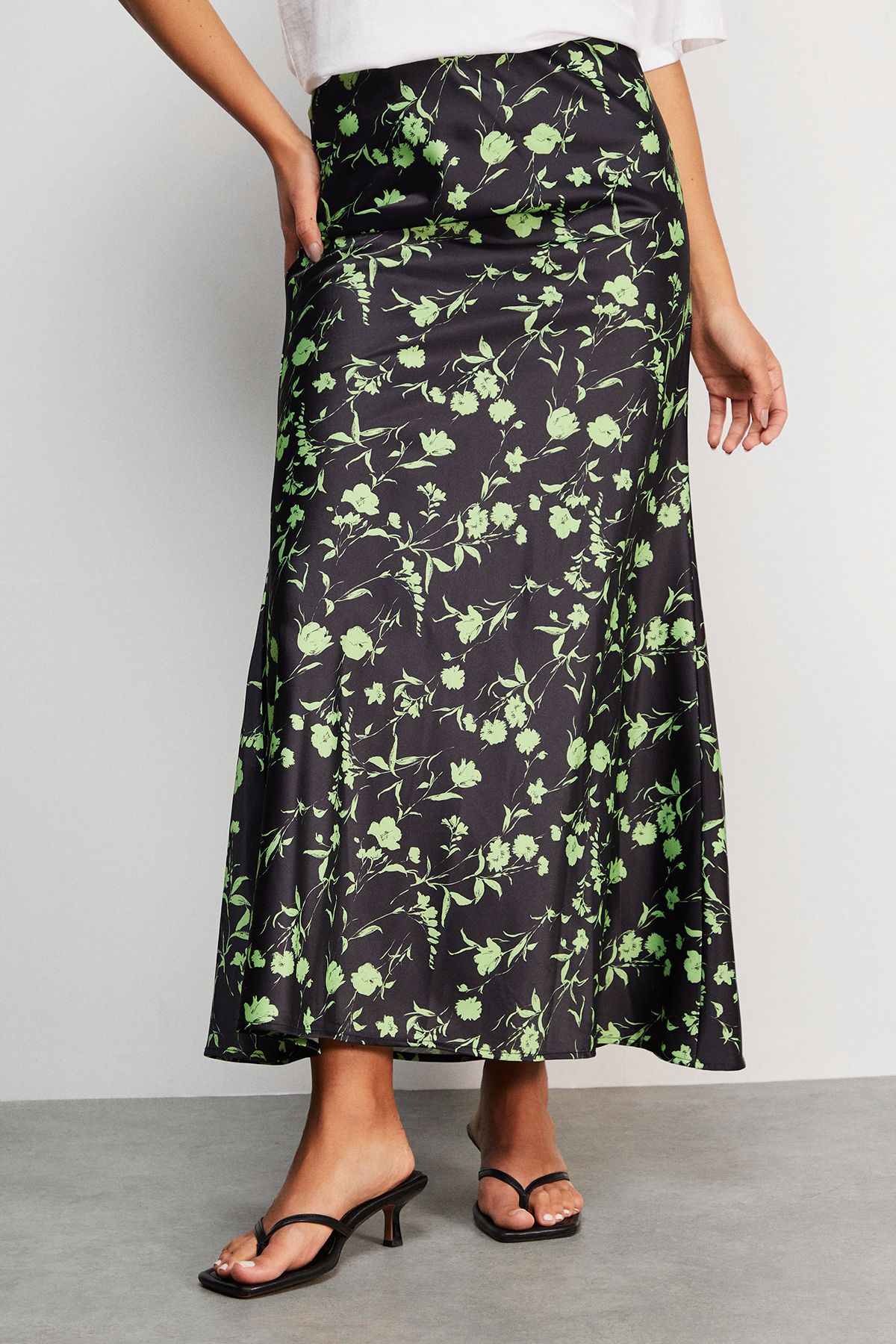 Warehouse HCD Print Satin Bias Midi Skirt
