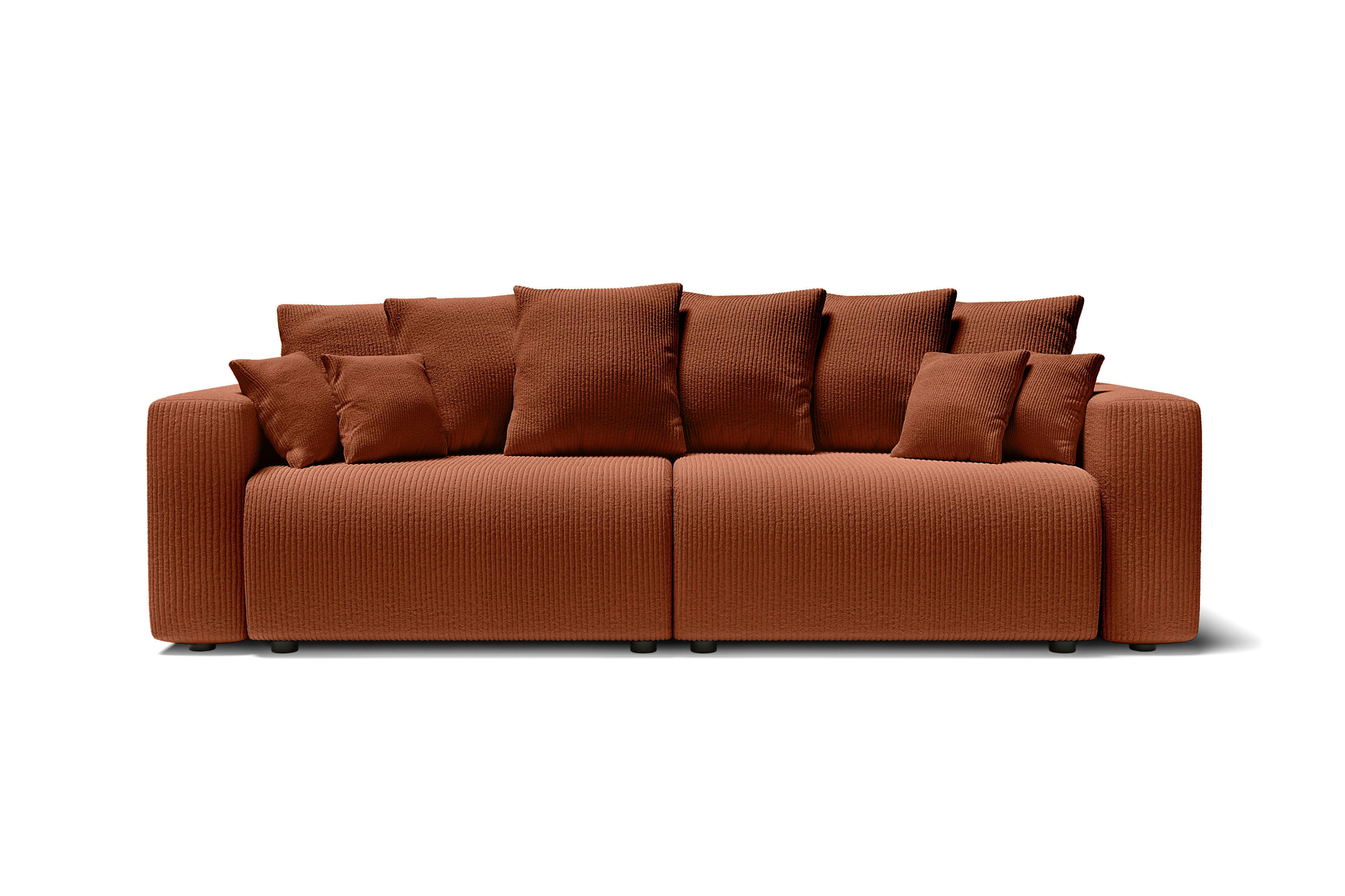 LEA - Canapé droit convertible en velours côtelé 3 places terracotta