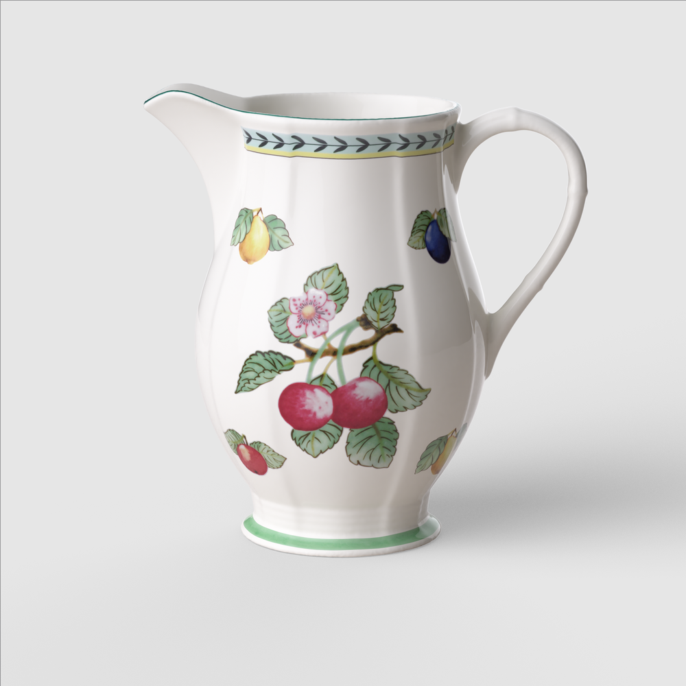 French Garden Pitcher - Multi-colored, 64.3 oz, Premium Porcelain
