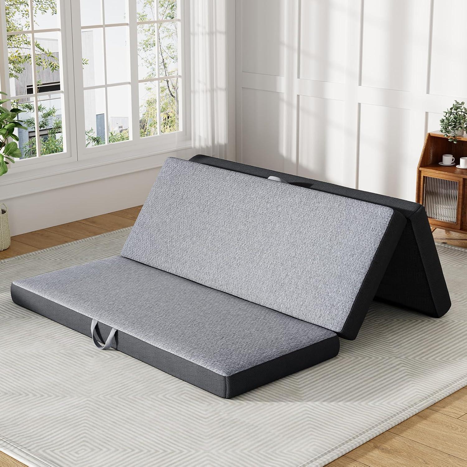 Trifold Mattress Queen Size 4 Inch - Foldable Memory Foam Mattress for Camping, Travel, RV, Guest Bed & Yoga - No Slip Bottom, Washable Cover with Handles - Portable Folding Floor Cushion 78x58x4