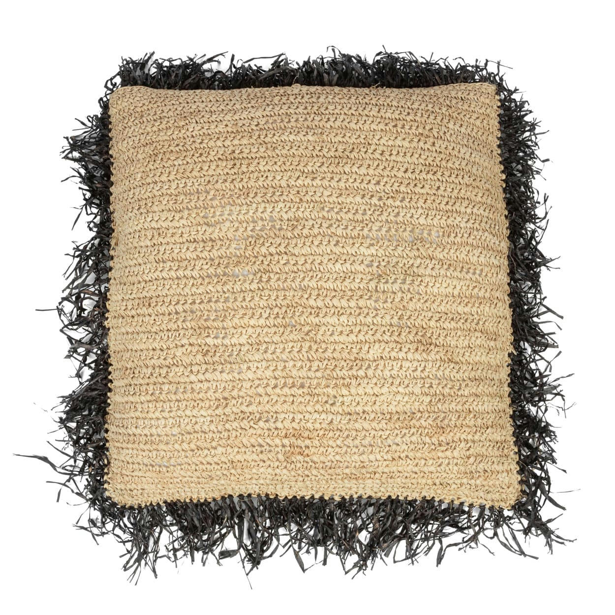 RAFFIA - Coussin en raphia naturel noir 60x60