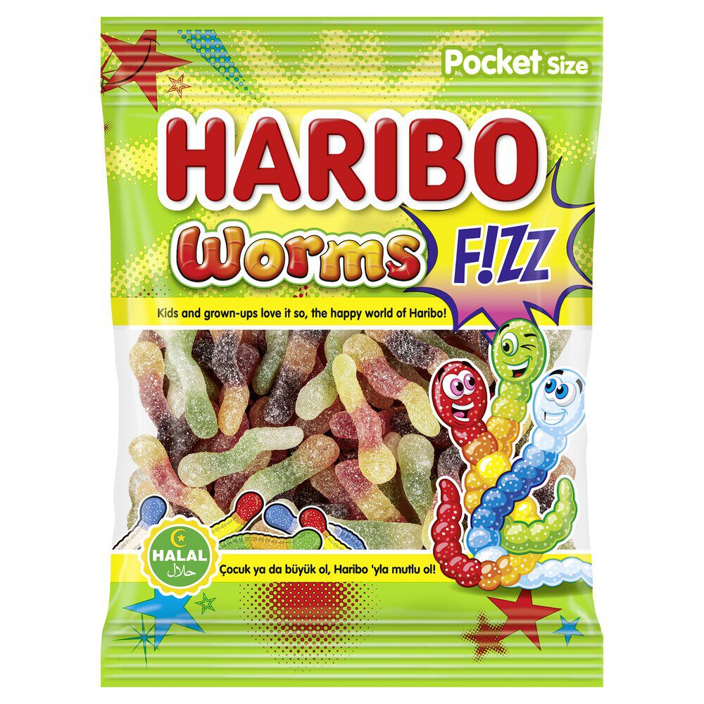 Bonbon Haribo Worms F!ZZ halal 80g