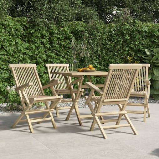 NNEVL Folding Garden Chairs 4 pcs Grey 56x61x89 cm Solid Wood Teak