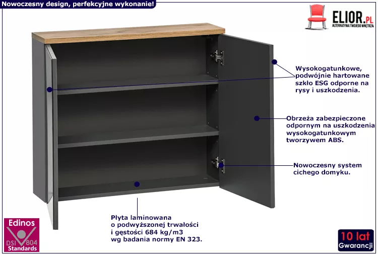 Szafka z lustrem grafit 80 cm - Maeno