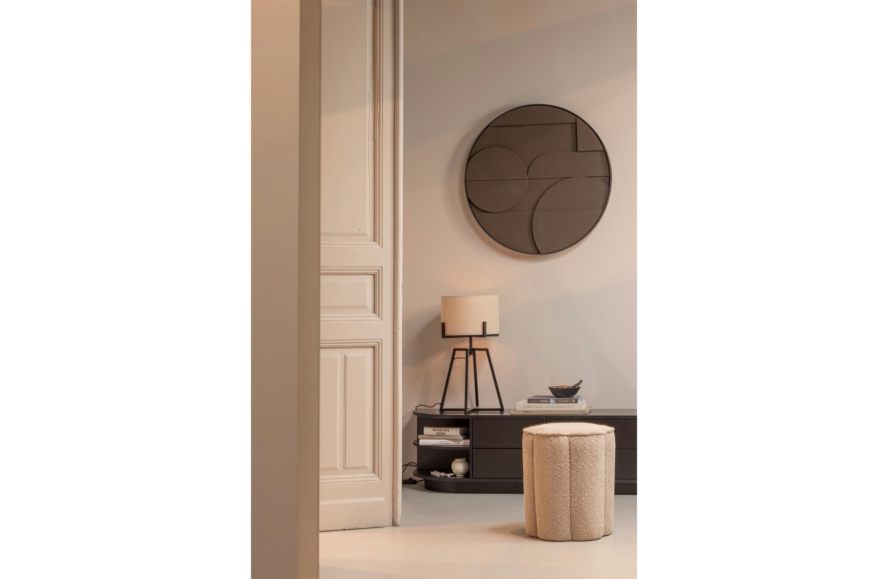 OLLIE - Pouf bouclé en polyester sable